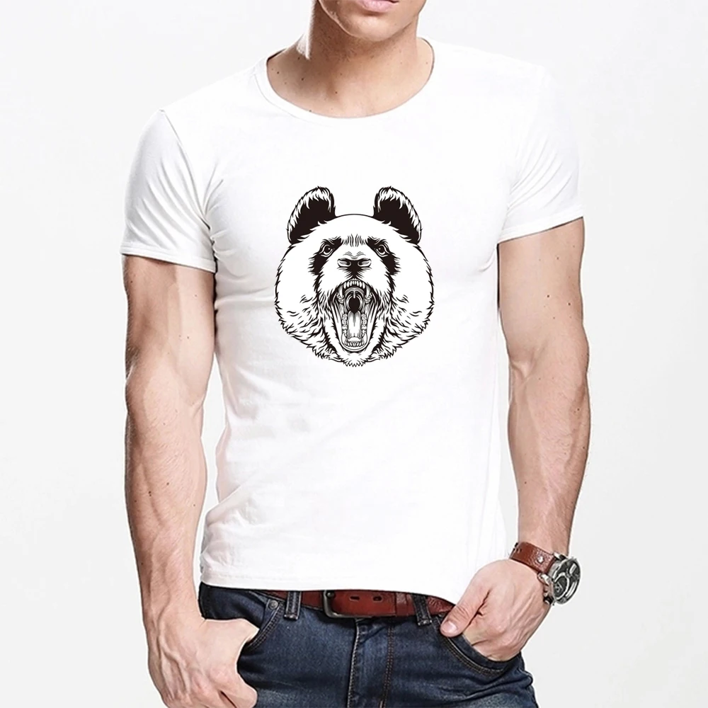 

MOUNTSHARP Summer T Shirt Men Harajuku A roaring Panda Funny Print Tee Tops Short Sleeve male T Shirt Casual male Clothes