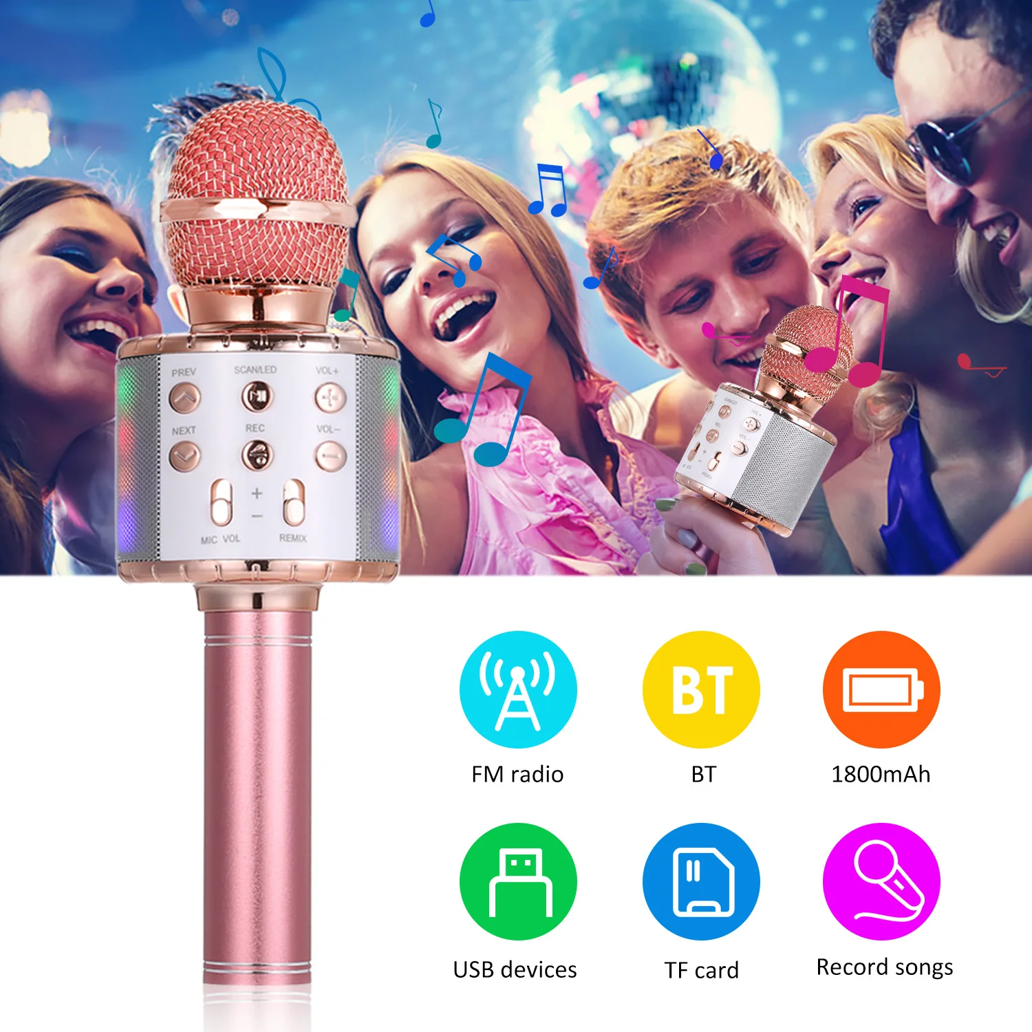 Bluetooth беспроводной конденсаторный волшебный микрофон караоке для мобильного телефона плеер микрофон динамик Запись музыки