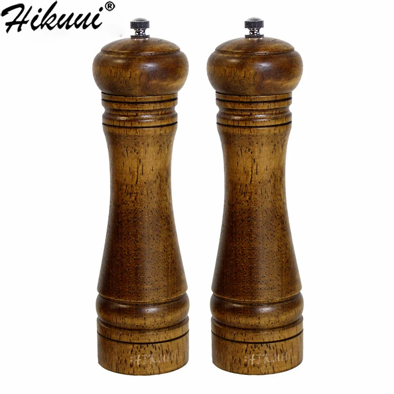 

8inch 2Pcs Oak Wood Pepper Mills Spice Grinder Fine Porcelain Grinding Home Kitchen Tools For Salt And Pepper Grain Malt Grind
