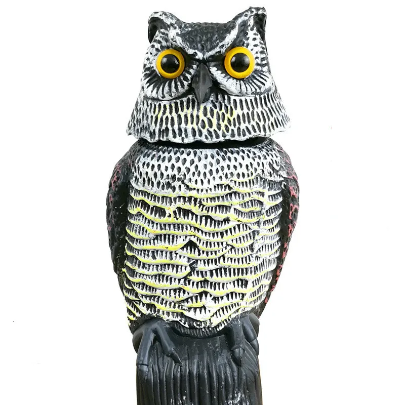 

Realistic Owl Grey Owl Garden Yard Decor Decoy Rotating Head Weed Pest Control Crow Scarecrow Protection Repellent Bird Pest