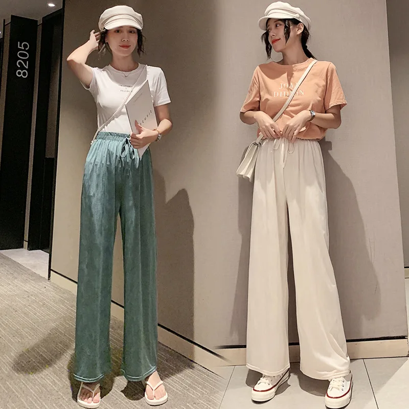 Летние брюки с высокой талией женские осень 2019 свободные плиссированные