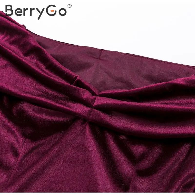 BerryGo, сексуальное вечернее платье с открытыми плечами, женское элегантное офисное приталенное однотонное платье, мягкое бархатное женское осеннее платье в стиле пэчворк