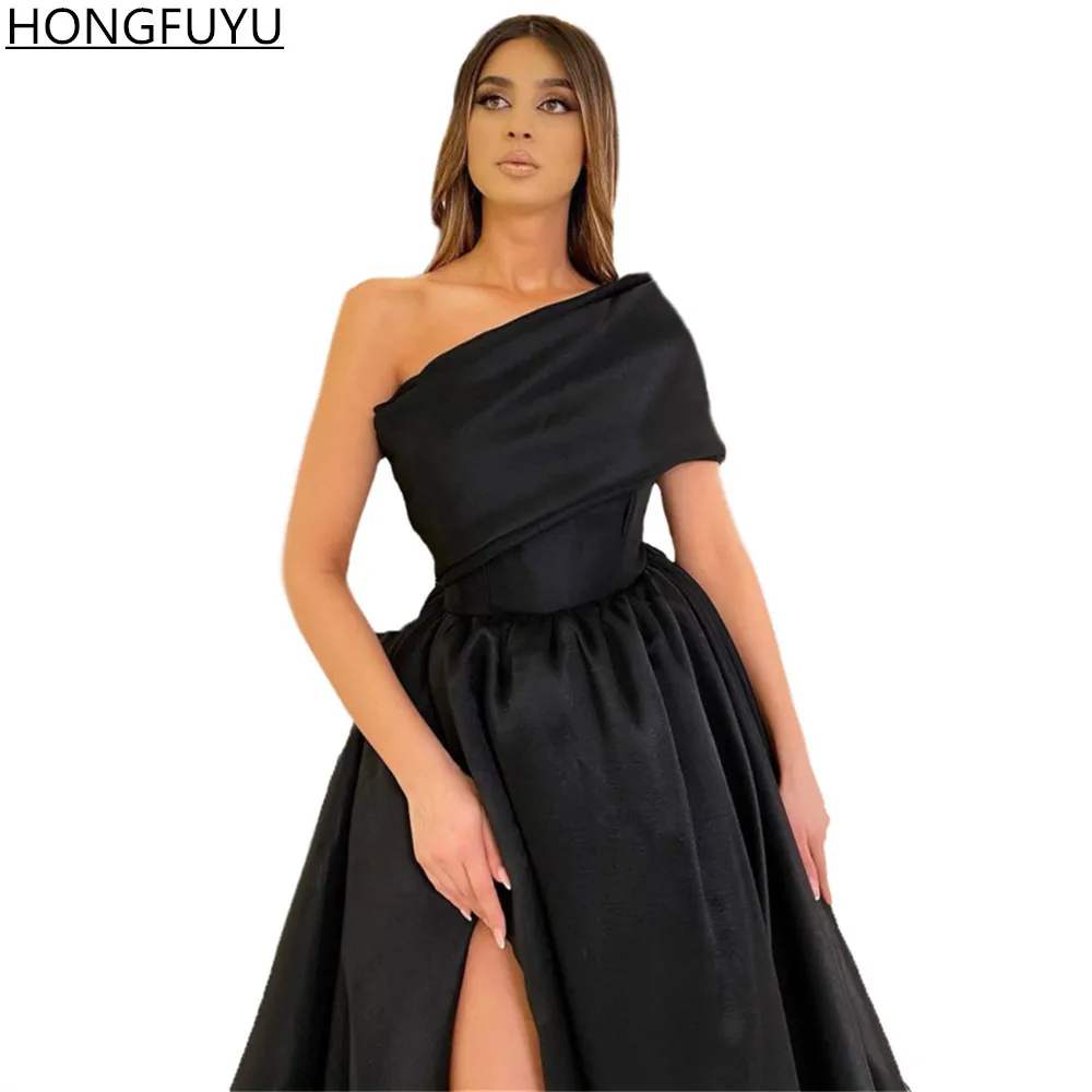 green evening gown HONGFUYU Black платье 2022 One Shoulder Organza Evening Prom Dresses Sleeveless vestidos de fiesta Side Split Party Ball Gown evening dresses for weddings