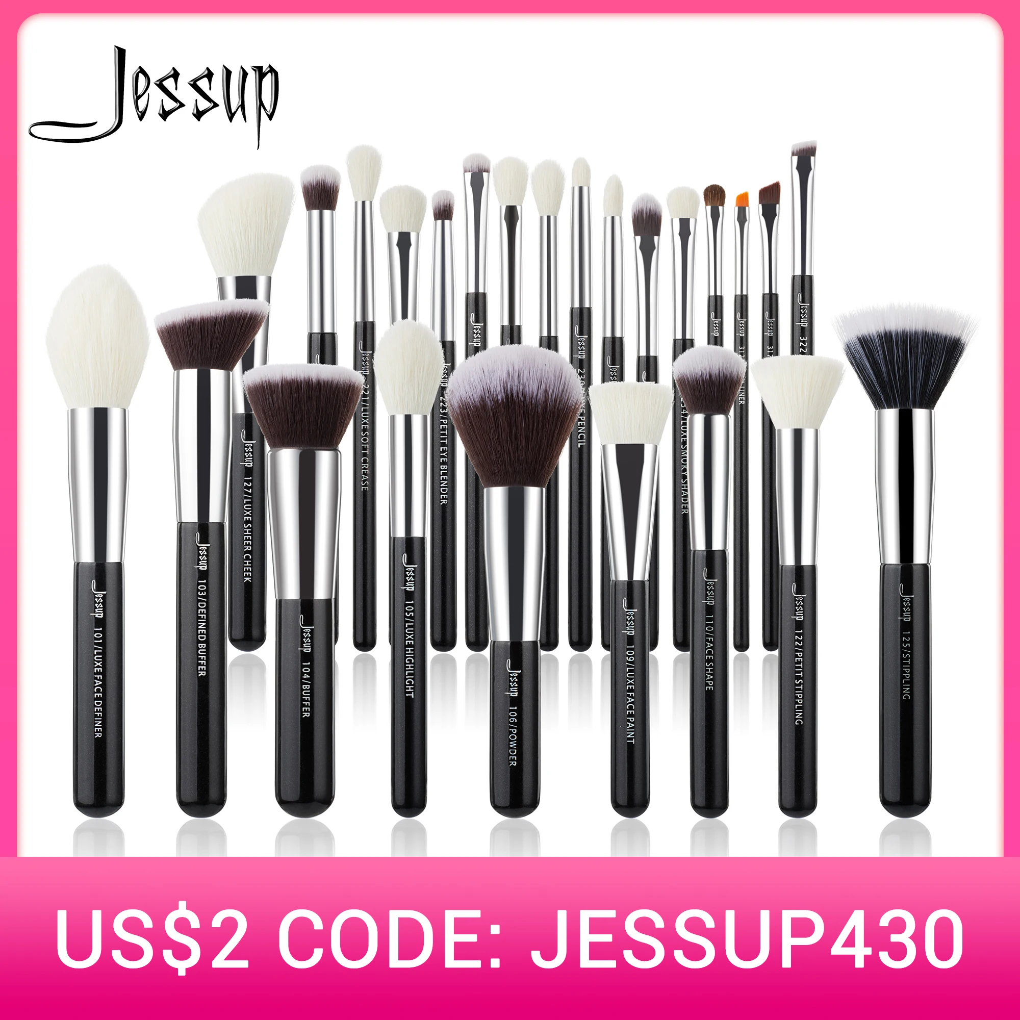 Makeup-Brushes-Set Eyeshadow Blush Hair-Foundation-Powder Jessup Professional Natural