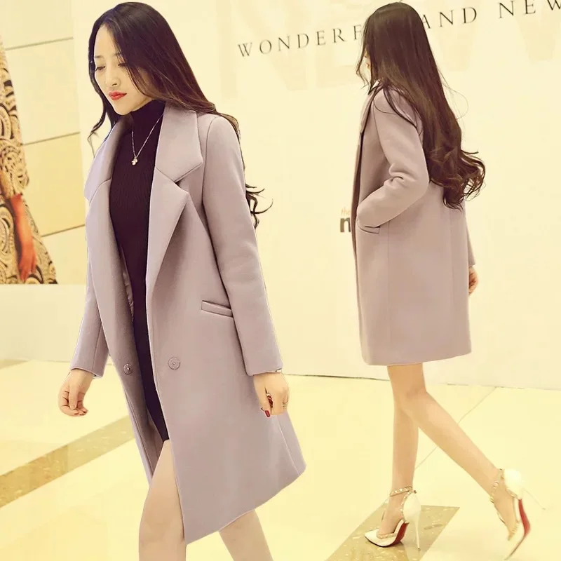 

Women's slim body coat Korean version of the suit collar 2019 autumn and winter long solid color wool coat trend wool coat