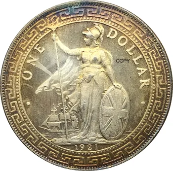 

United Kingdom 1 Dollar British Trade Dollar 1921 One Dollar Cupronickel Plated Silver Hong Kong Yi Yuan Copy Coin