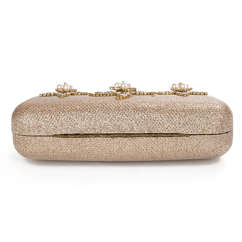 Luxy Moon Champagne Clutch Bag With Metal Handle Bottom View