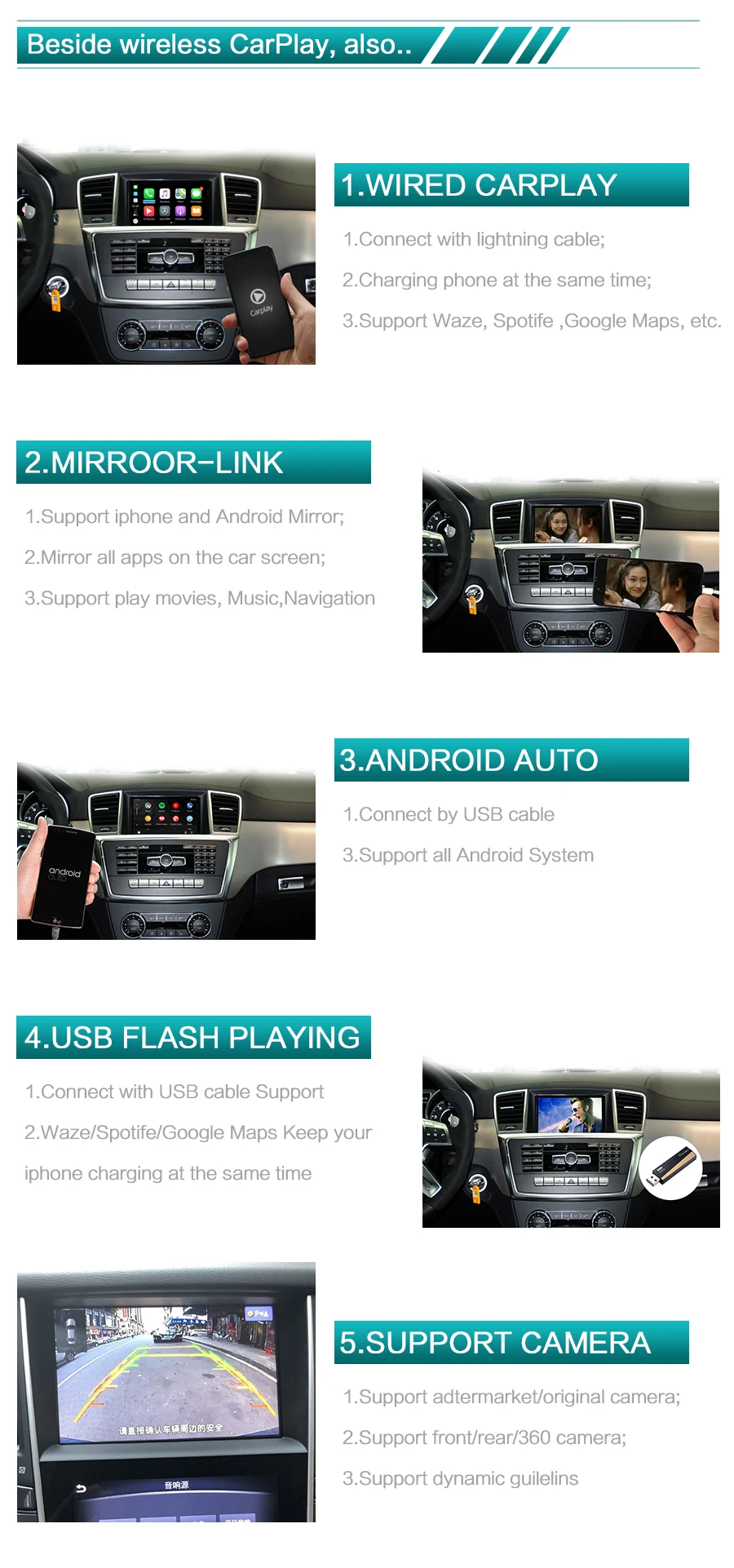 Беспроводная автомобильная игра Sinairyu для Mercedes ML class W166 2012- NTG4.5 4,7 Apple Carplay Android зеркальная Поддержка камеры заднего вида