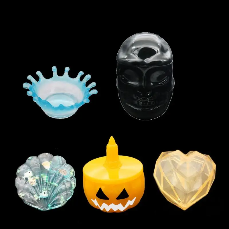 

5Pcs Pumpkin Skull Crown Shell Box Tray Silicone Mold Jewelry Storage Resin Mold
