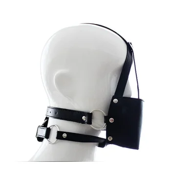 Faux Leather Head Harness Panel Bondage Gag Half Facepiece Restraint Hood Mouth Strap Oral Ball Couple BDSM Slave Roleplay 2
