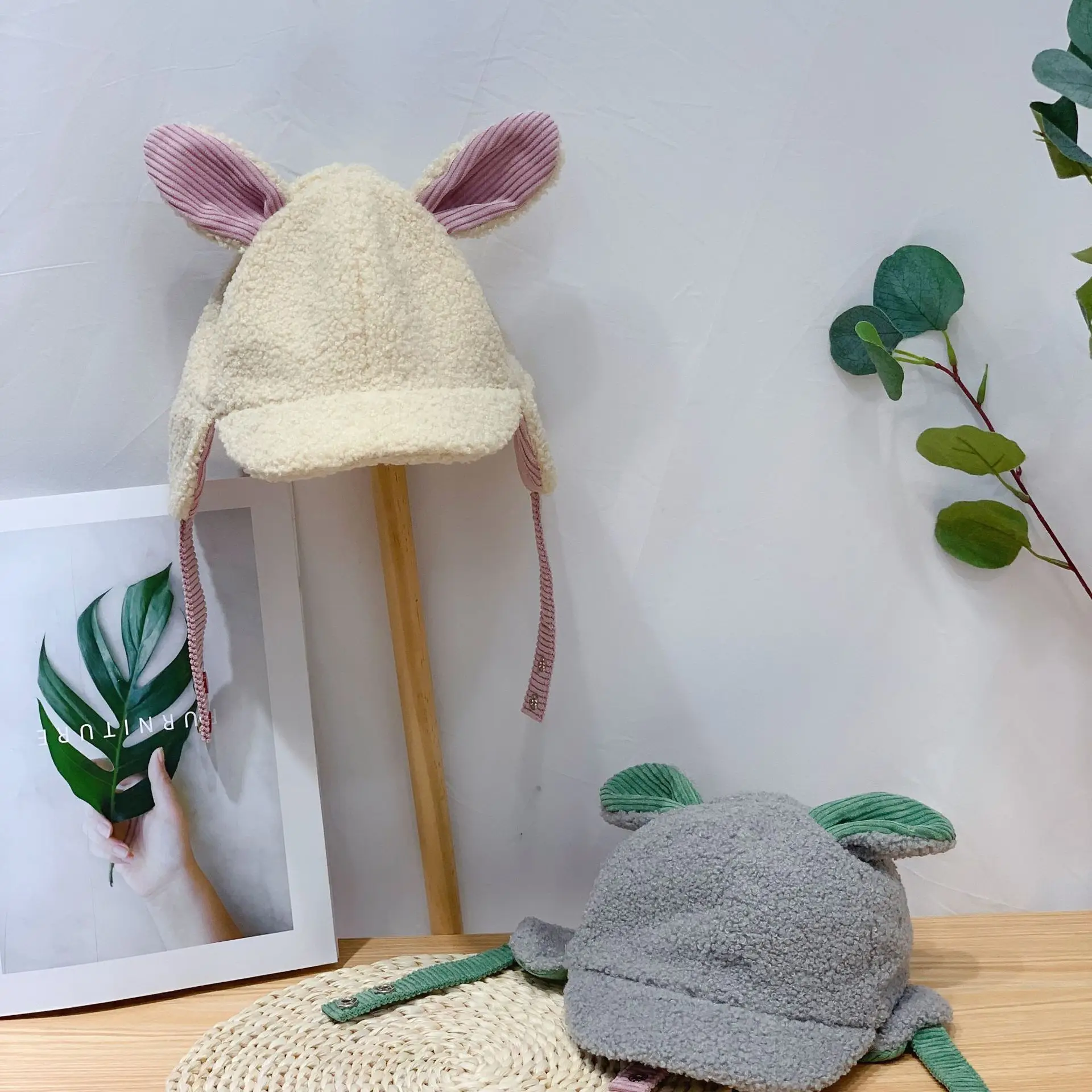 

Children Hat 2019 New Boys and Girls Solid Color Cashmere Rabbit Ear Caps Baby Kids Winter Warm Ear Protection Hats