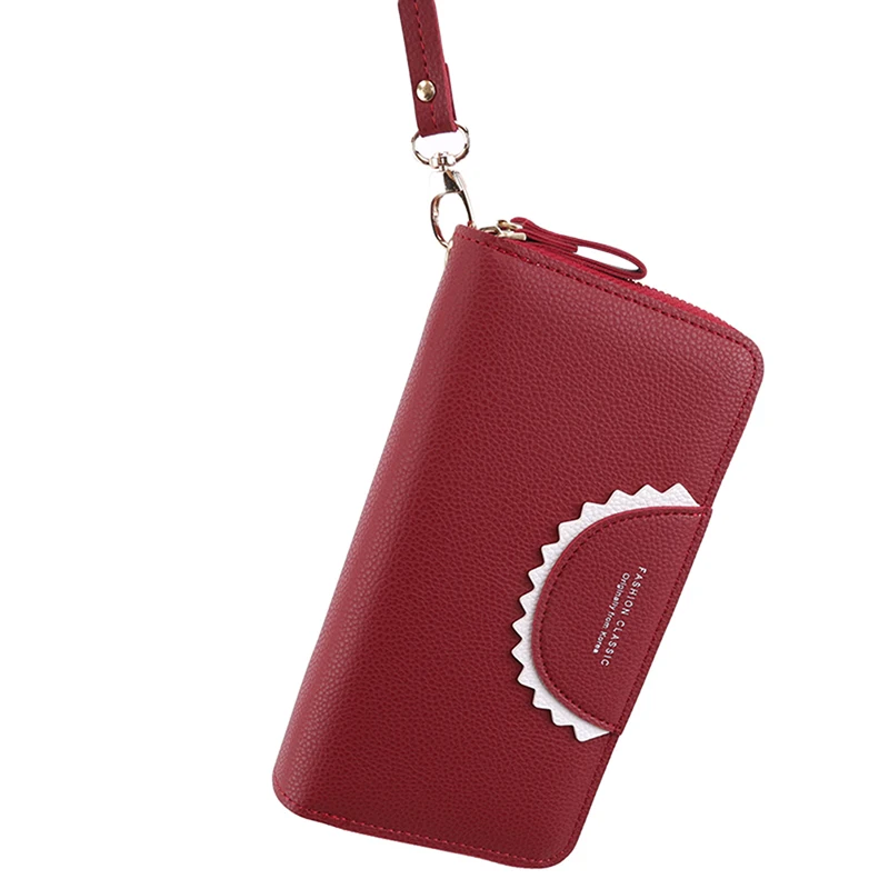 Jujube red Модный женский длинный вместительный кошелек на молнии, креативные женские кошельки, Женский однотонный кошелек с буквенным принтом для женщин - Цвет: Jujube red