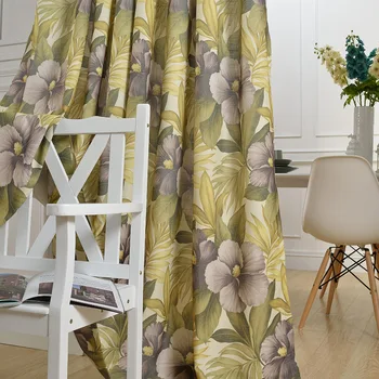 

Custom Curtains for Living Room Bedroom Tropical Large Coffee Flower American Cotton Linen Printed Curtain Fabric Mesh Curtains