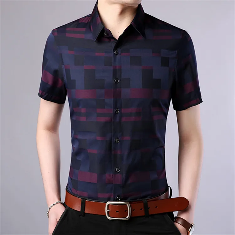 NaranjaSabor новые летние весенние модные мужские рубашки в клетку приталенная рубашка с коротким рукавом Мужская блузка брендовая одежда 4XL N561
