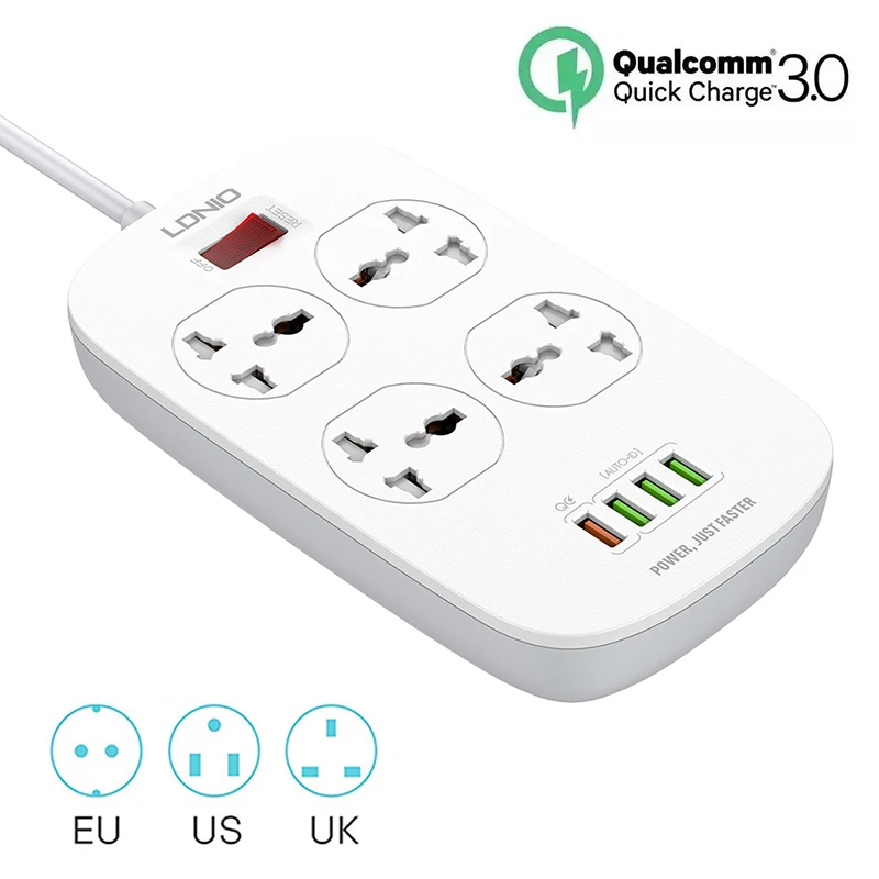 Универсальный сетевой фильтр с портом USB QC3.0 Стандартный 3 для телефонов