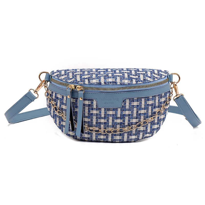 Blue waist bag Женская поясная сумка модная поясная сумка Хип посылка цепочка соломенного цвета нагрудные сумки через плечо сумки для женщин PU поясная сумка - Цвет: Blue waist bag
