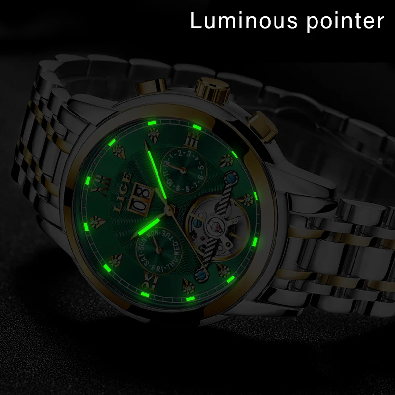 LIGE оригинальные мужские часы автоматические механические Tourbillon Роскошные из