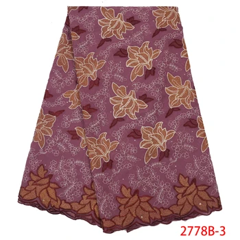

Best Selling African Cotton Lace High Quality Swiss Voile Lace Embroidered Fabric with Stones African Lace Fabric KS2778B-3