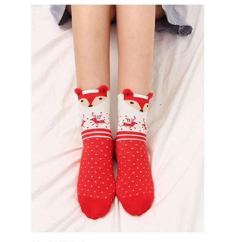 RICORIT/4 пары теплых рождественских носков; женские хлопковые Носки с героями мультфильмов; Милые Носки с рисунком оленя; Рождественский подарок; женские Носки; Носки