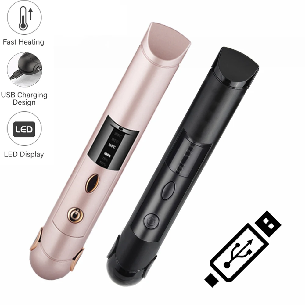 Portable USB Recharging Mini Hair Straightener Irons LED Display Wireless Multifunctional Straightening Curling Hair Style Tool