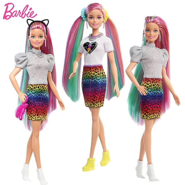 Original barbie extra boneca rosa impressão denim jaqueta em camadas roupas  brinquedos para meninas com filhote de estimação bjd bonecas moda