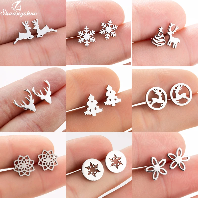Edelstahl Hirsch Elch Schneeflocke Weihnachts ohrringe kleine Weihnachts Ohr stecker Neujahrs geschenk für Frauen Mädchen Oor bellen