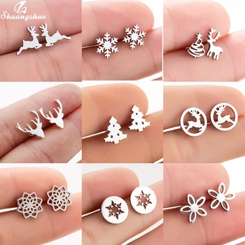 

Stainless Steel Deer Elk Snowflake Christmas Earrings Small Christmas Stud Earings New Year Gift for Women Girls Kids oorbellen
