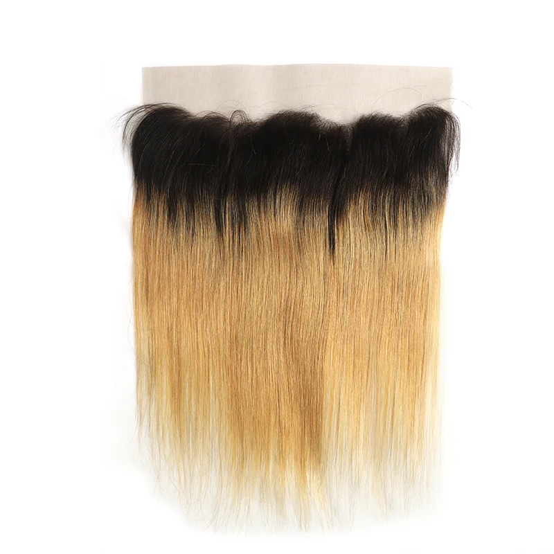 Brazilian Brown Straight Human Hair Bundles With Closure 1B/27 Ombre Color 3 Bunldles With Lace Frontal 13x4 KEMY HAIR Non-Remy