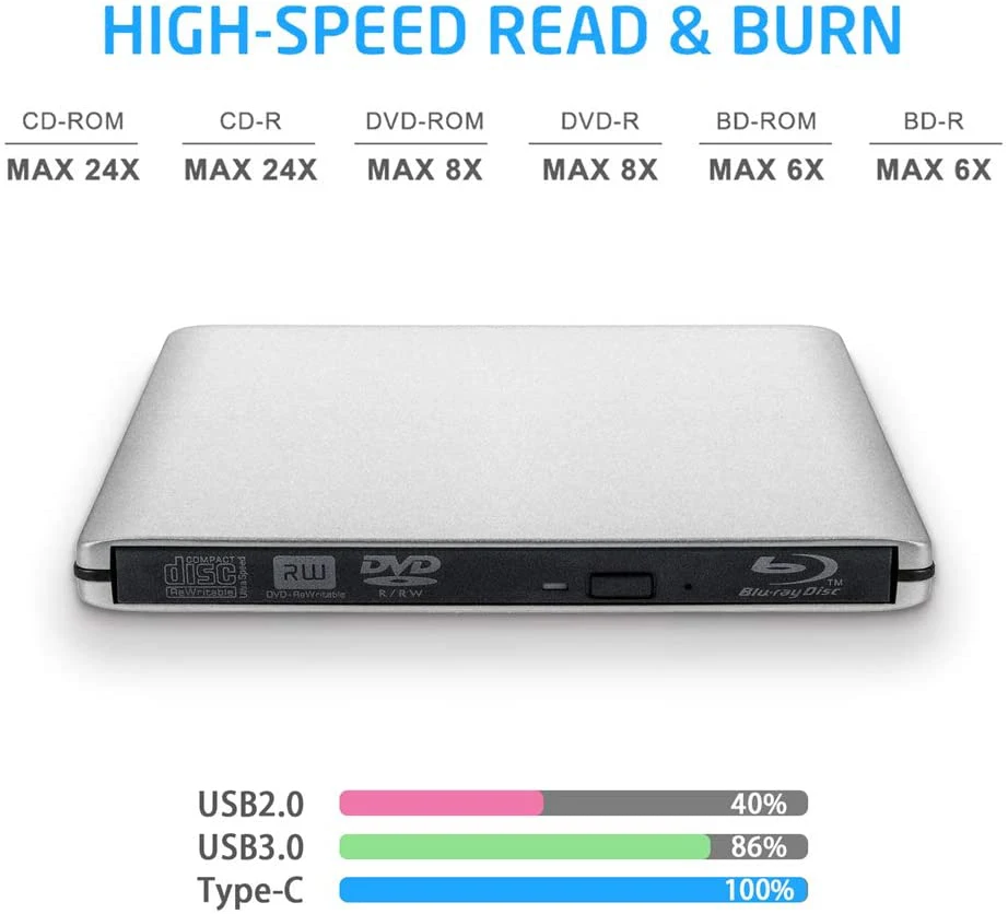 외장 블루레이 버너 드라이브, usb 3.0, DVD 플레이어, 3D 슬림 광학 드라이브, 블루레이 라이터, 리더, CD/DVD 버너, 윈도우/IOS 용