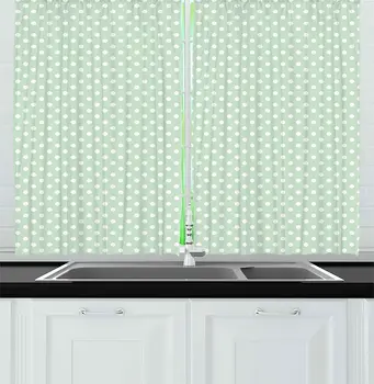 

Mint Kitchen Curtains Retro Polka Dots Motif with Little Circle Round Shapes Vintage Inspired Design Window Curtain for Kitchen