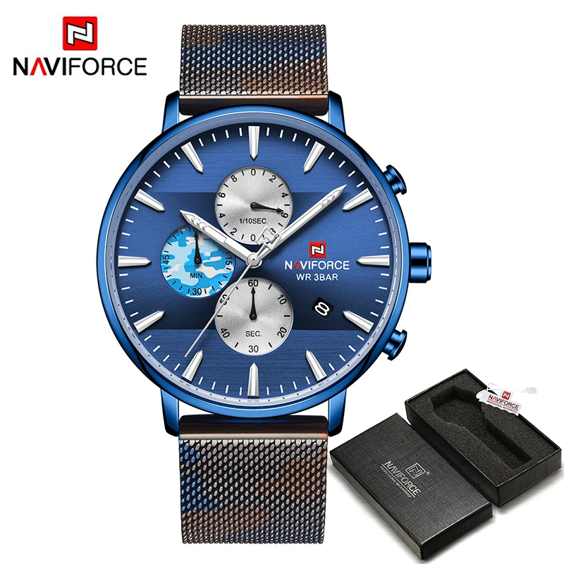 NAVIFORCE, мужские часы, лучший бренд, модные, Роскошные, нержавеющая сталь, хронограф, спортивные, водонепроницаемые, кварцевые, мужские часы, Relogio Masculino - Цвет: CFBE BOX