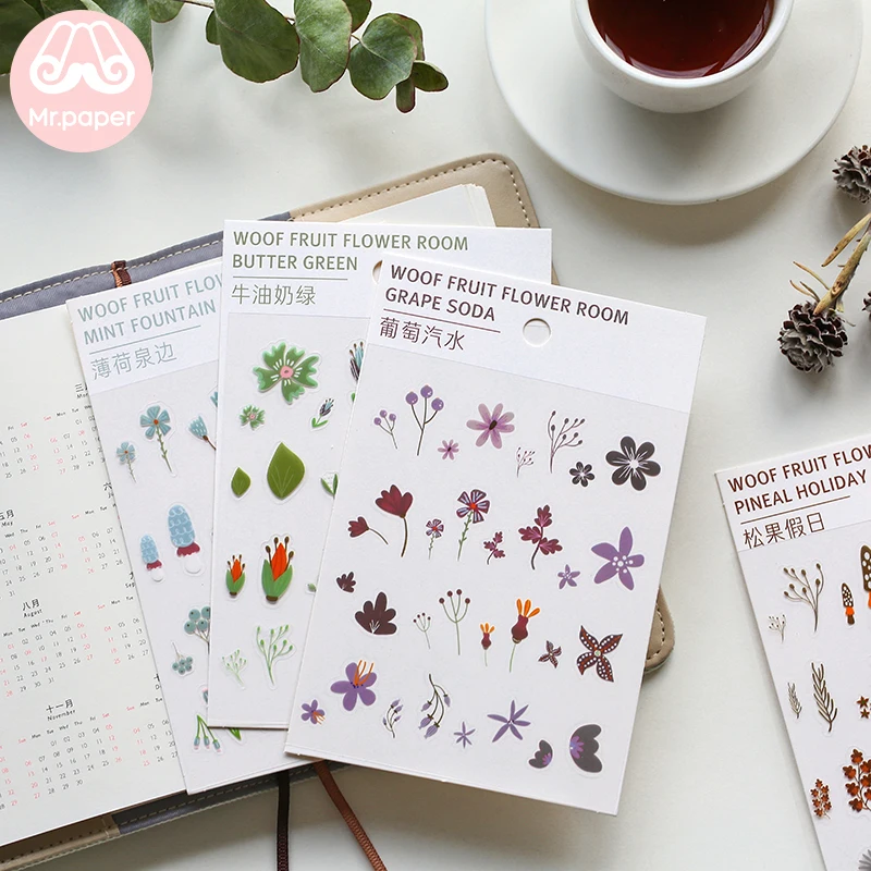 Mr Paper 6 Designs Transparent Stickers Plant Flower Journal Decorative font b PET b font Stickers