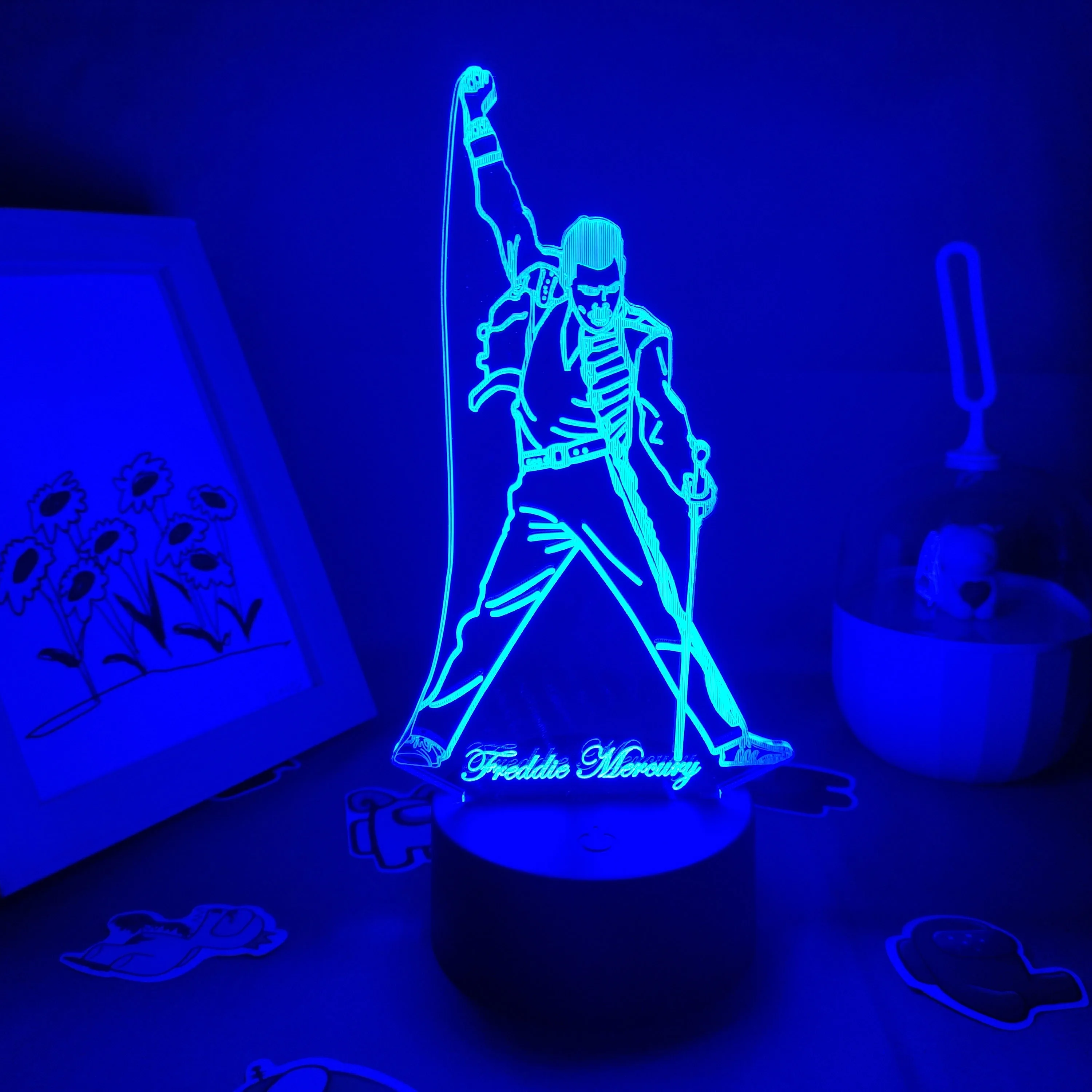 led night light 3D Figure Queen lead singer Freddie Mercury led illusion Night lights creative cool gift for friends child lava lamp Desk decor holiday nights of lights