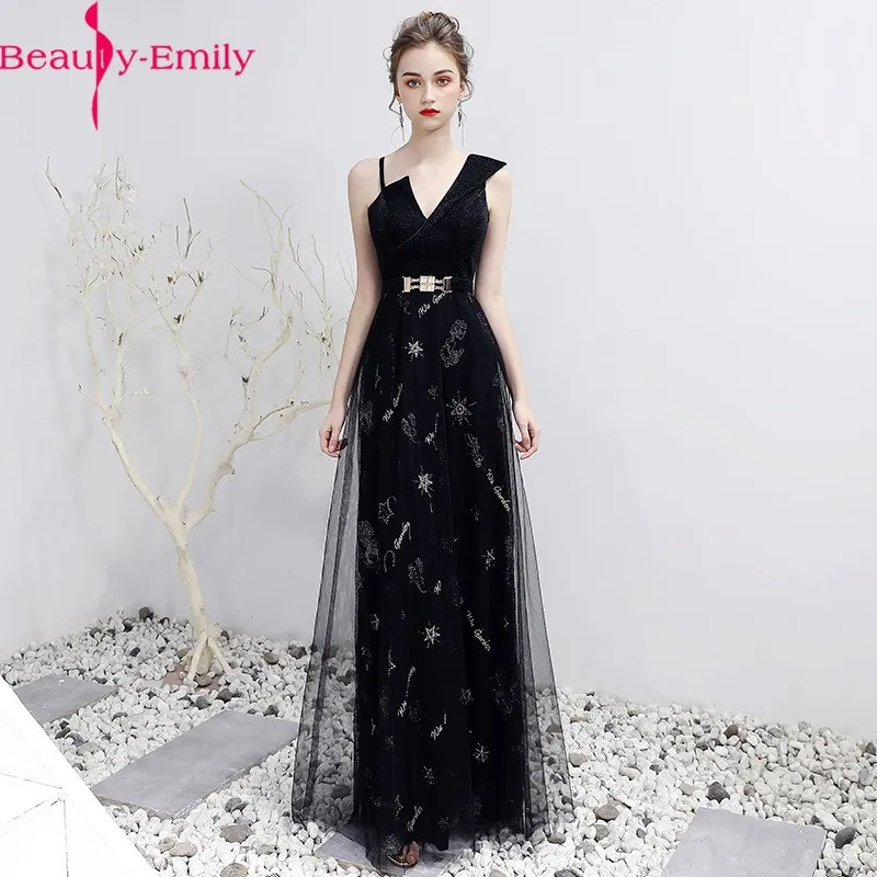 Beauty Emily романтическое кружевное вечернее платье без рукавов с v-образным вырезом, длинное Тюлевое платье на бретельках с молнией сзади и аппликацией с поясом
