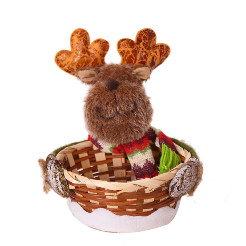 Cute Christmas Candy Storage Bamboo Xmas Gift Holder Basket Home Desktop Decoration Santa Claus Storage Basket Gift Ornament