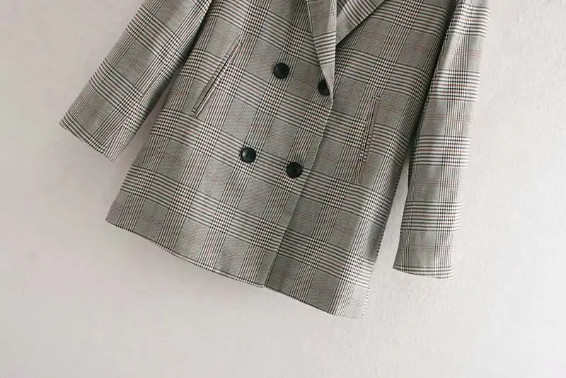 Heydress женские осенние клетчатые блейзеры с длинными рукавами, куртки, винтажные свободные женские двубортные блейзеры, повседневные офисные женские Пиджаки