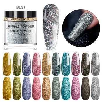 

MEET ACROSS 10g Holographic Dipping Powder French Dipping Nail Glitter Without Lamp Cure Dip Nail Powder Art Design