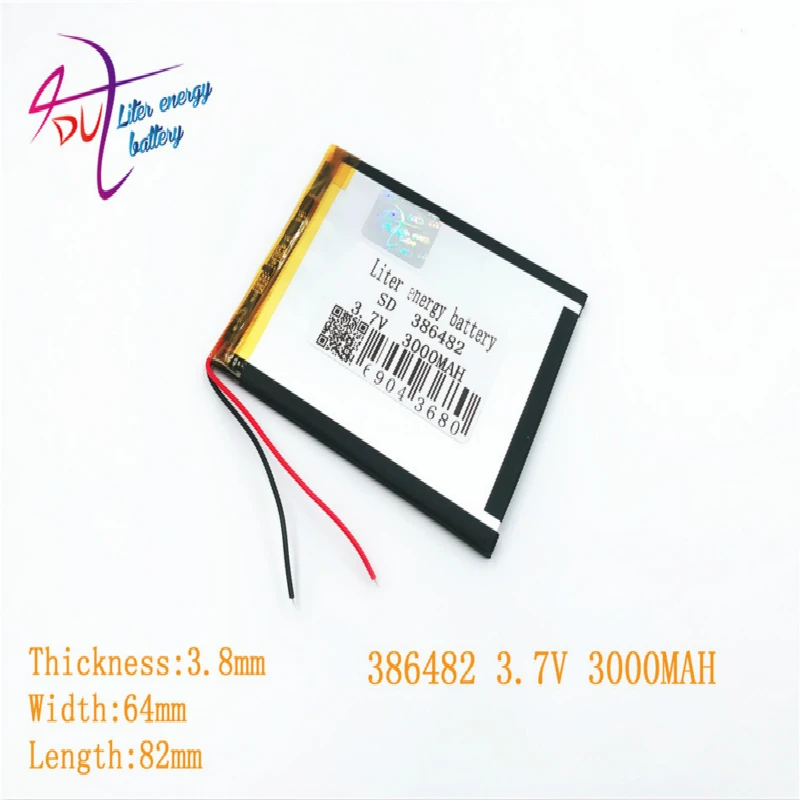 Литровая энергетическая батарея 386482 3,7 V 3000MAH перезаряжаемая литий-полимерная батарея для psp, PDA gps DVR электронная книга планшетный ПК