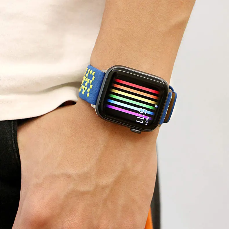 Вышитые кожаный ремешок для наручных часов Apple watch series 5/4/3/2/1 наручных часов Apple watch 38 мм 40 мм 42 44 мм наручных часов iwatch, браслет, аксессуары