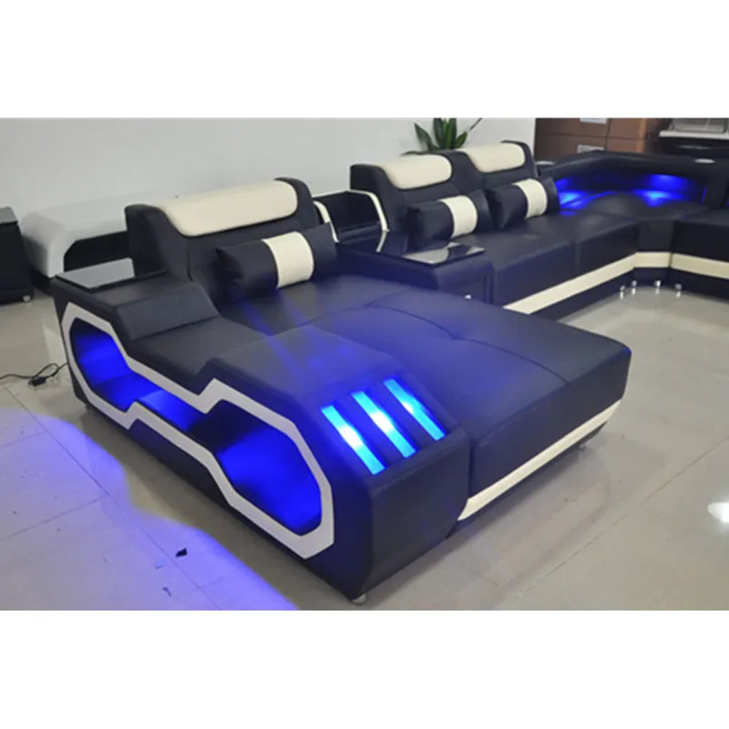 Дизайн U форма роскошроскошная мебель для гостиной кожаный диван с светодиодный подсветкой