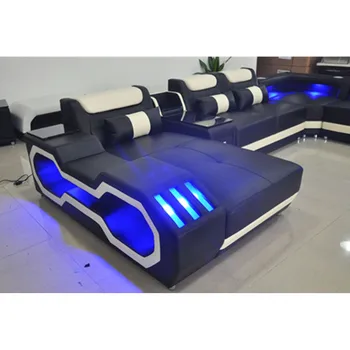 

Hot selling factory direct sale Home Living room furniture leather sofa set with LED Lights/bluetooth/speaker