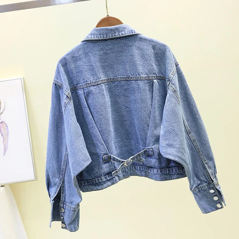 

Bat Coats Woman 2020 Spring New Korean Edition Bat Sleeve Loose Student BF Short Design Leisure Cowboy Jacket Blue Denim Coats