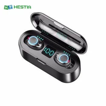 

F9 TWS 5.0 LED Digital Touch Bluetooth Earphone PC Material HD Call Light Earbuds with Breathing Light 2000mAh Charging Cabin