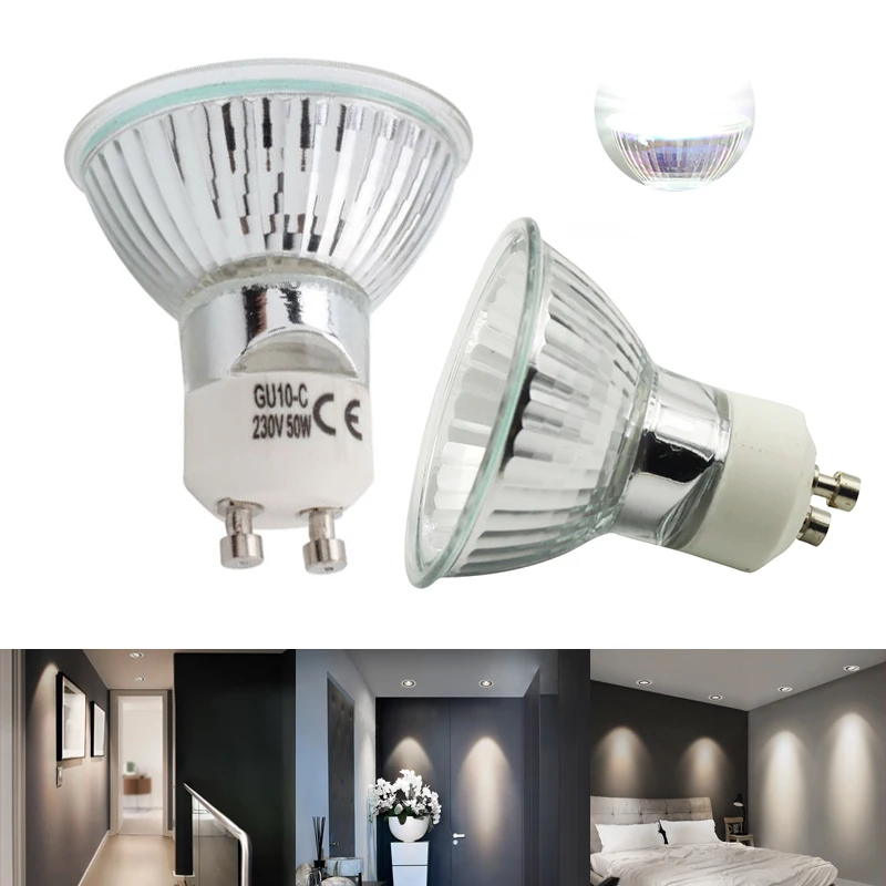

10Pcs/Lot High Quality Halogen GU10 Bulb 220V 35W 50W Diameter Clear Glass With Cover Dimmable Warm White Spot Practical Lamp