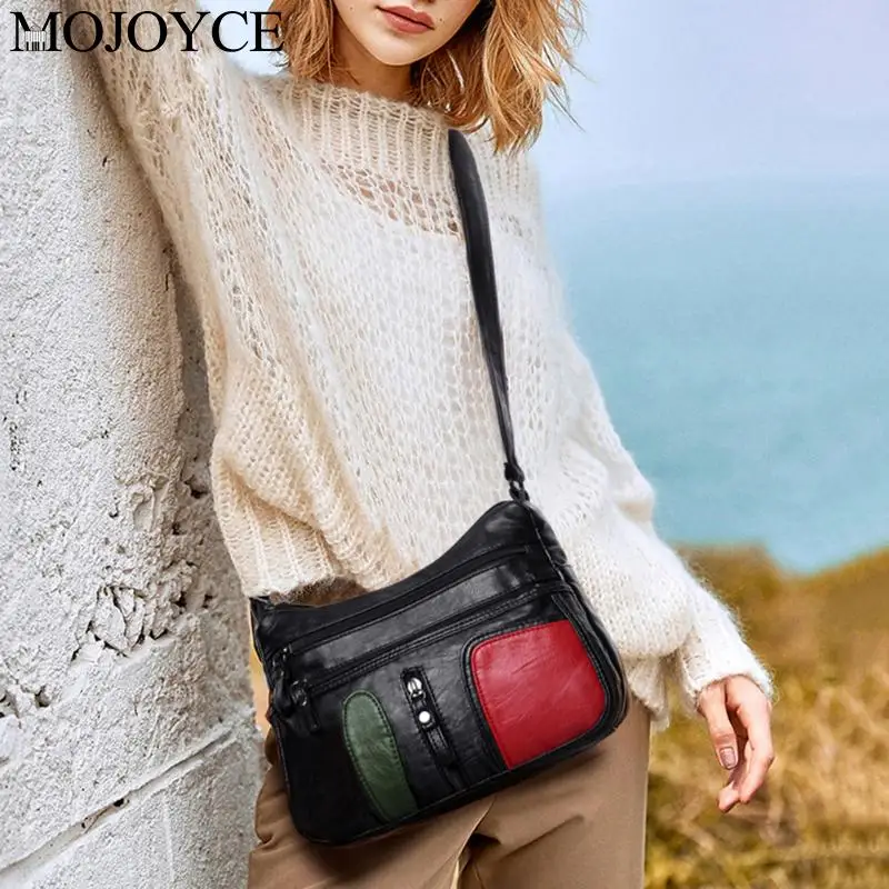 

Fashion Multi-Pocket Women Shoulder Messenger Bag Solid Color PU Leather Soft Crossbody Handbag for Elegant Ladies Shopping