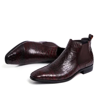 

High Quality Genuine Leather Mens Ankle Boots Business Shoes Pointed Toe Male Footwear Sapatos Masculino Slip On Chelsea Boots