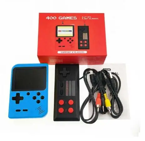 Новая встроенная 400 игр 1000 мАч батарея Ретро видео портативная игровая консоль+ геймпад 2 игрока двойной 3,0 дюймовый ЖК-игровой плеер - Цвет: blue with gamepads