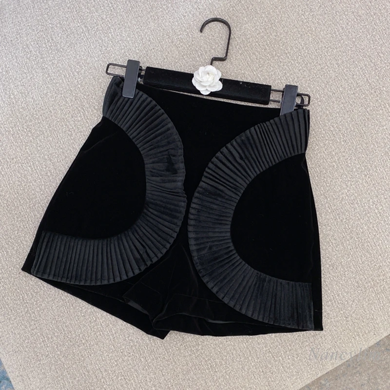 

Ruffle Shorts for Women New High Waist Slim Fit Black Short Female Boots Trousers All-Match Nancylim