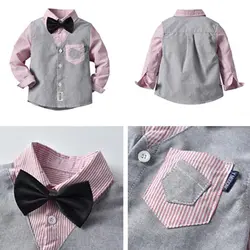 2-6T детская одежда для мальчиков, детский полосатый галстук-бабочка из двух предметов контрастного цвета, рубашка с галстуком-бабочкой