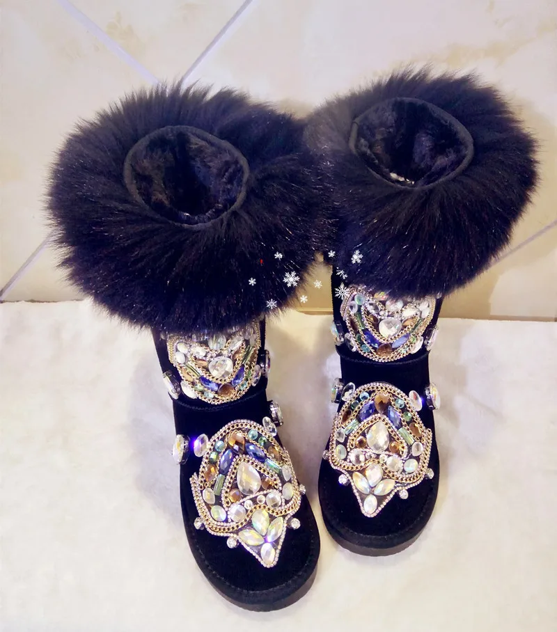Женская обувь; женские ботинки; кожаные утепленные зимние ботинки на меху; коллекция года; зимние сапоги на меху из цельной кожи с лисьим мехом; хлопковая обувь; X95